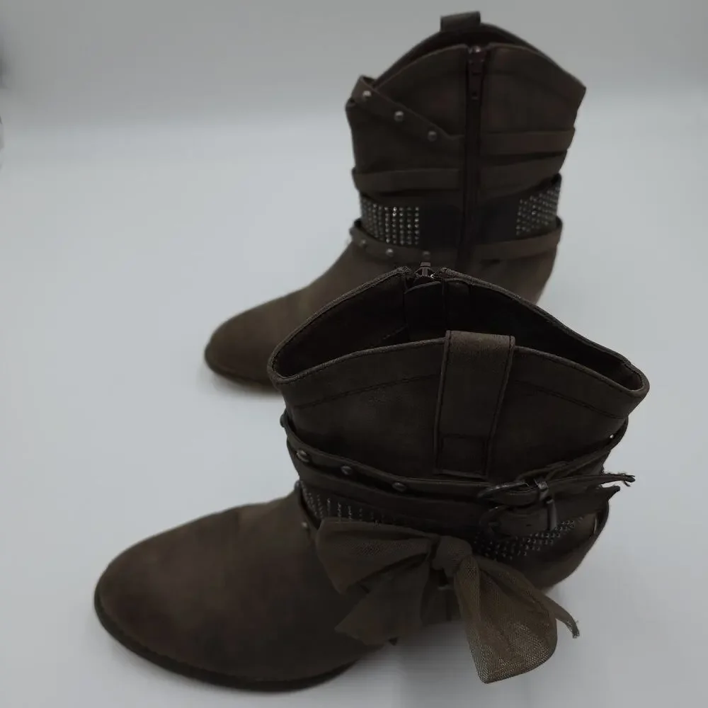 HOT TOMATO RANGER Strappy Embellished Ankle Boots in Brown Size 9.5